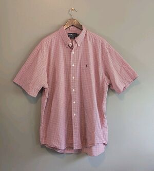 Vintage Ralph Lauren Mens XL Blake Oversized Red White Check Short Sleeve Shirt